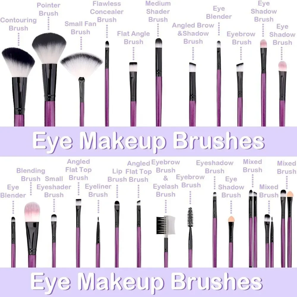 49Pcs Purple Professional Premium Synthetic Make up Brushes With Makeup Sponge